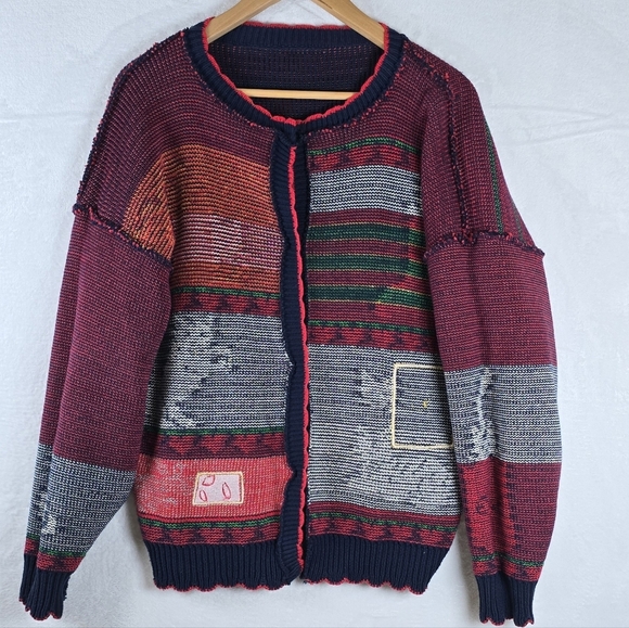 Vintage 90s Ugly Christmas Instarsia Knit Cat Cardigan Sweater Granny Festive L - Picture 8 of 16